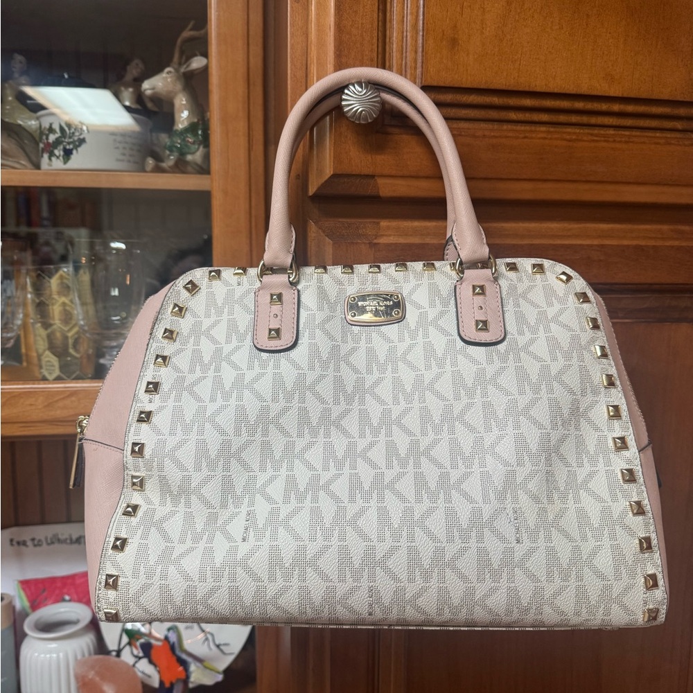 Michael Kors Pink and Cream Studded Satchel